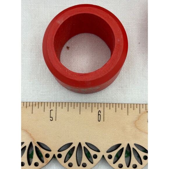 12 Vintage Red Wood Napkin Rings Silver Sleigh Christmas - Picture 3 of 4